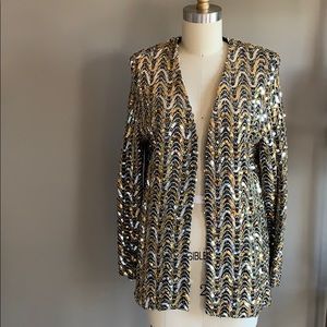 Vintage sequin jacket black gold silver blazer top